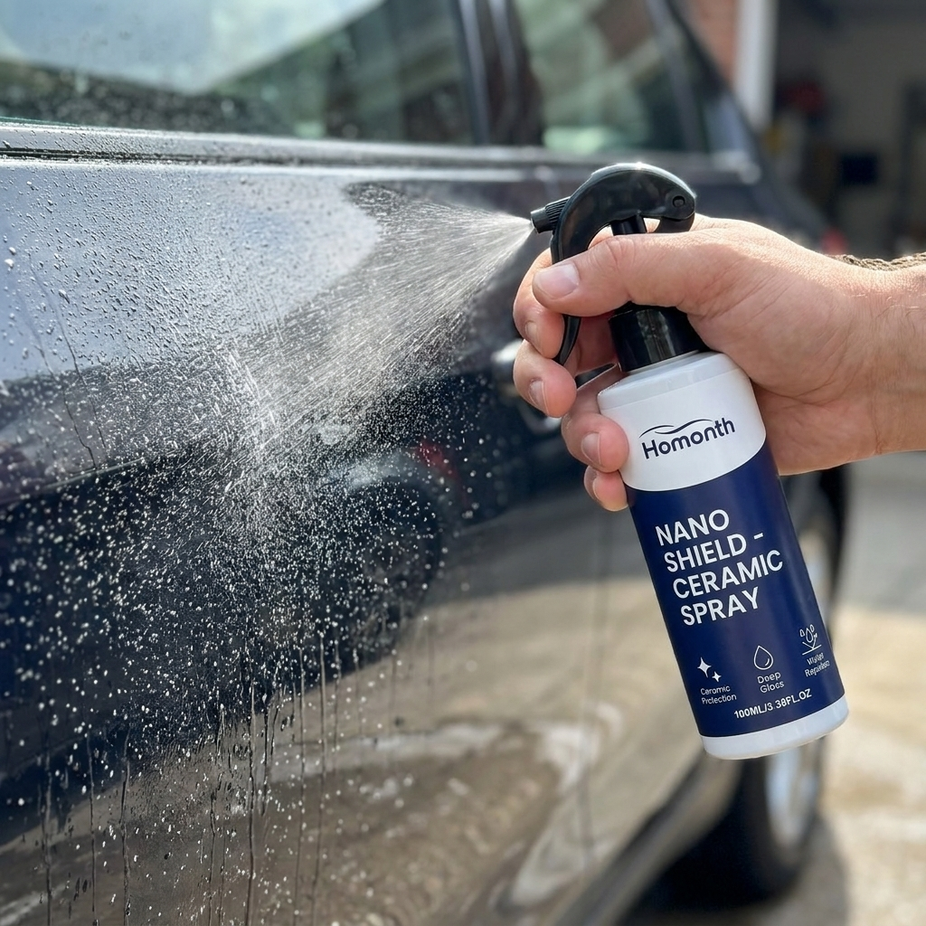 Man spraying AutoGlaze Pro directly onto car door panel