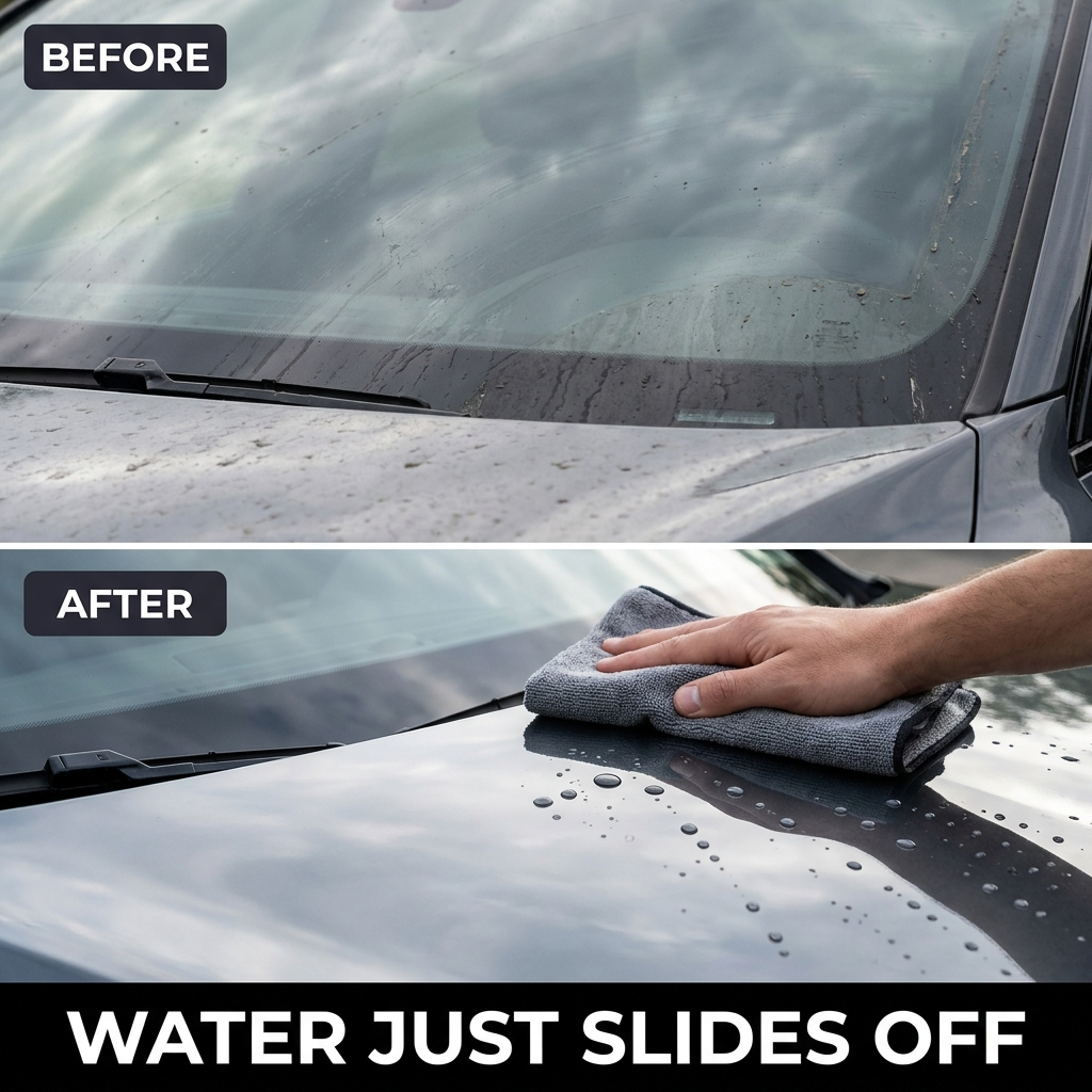 Before and after - water slides off after AutoGlaze Pro