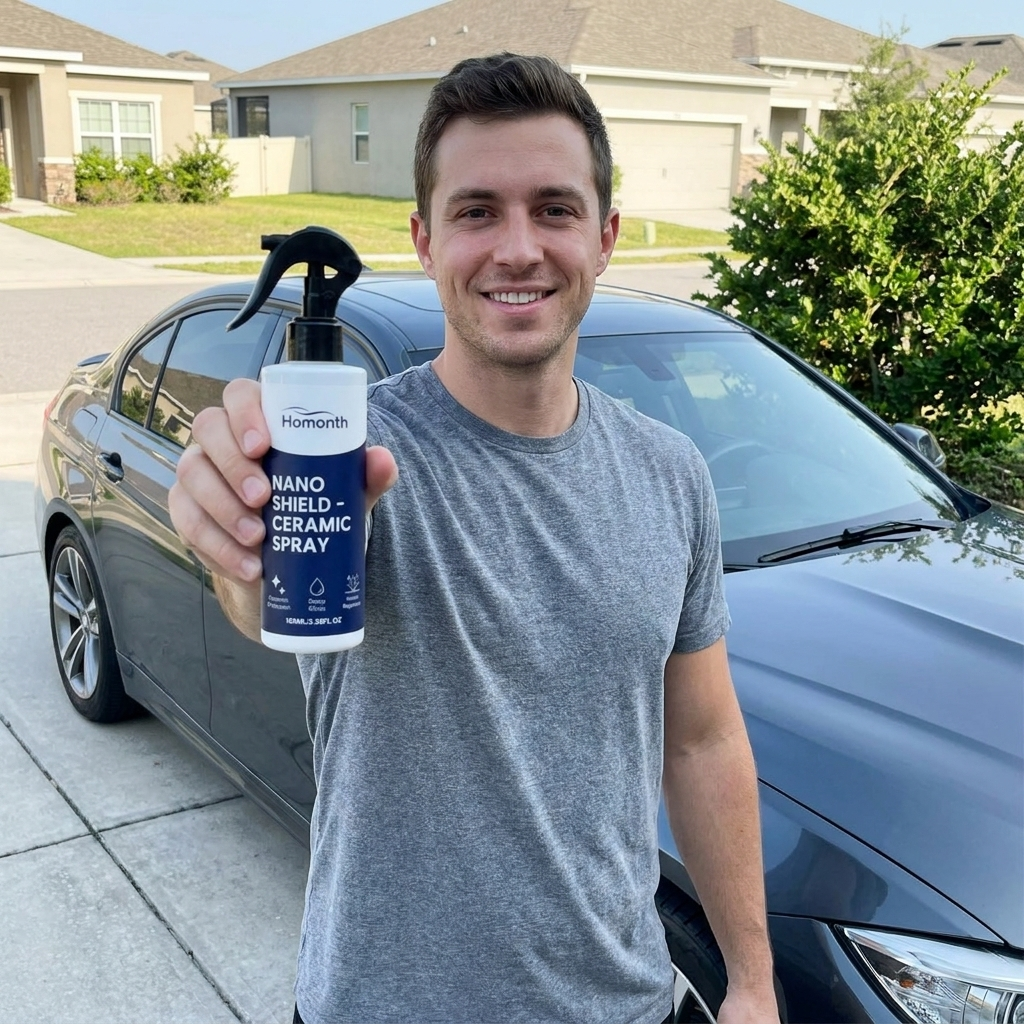 UGC style photo of man holding AutoGlaze Pro bottle